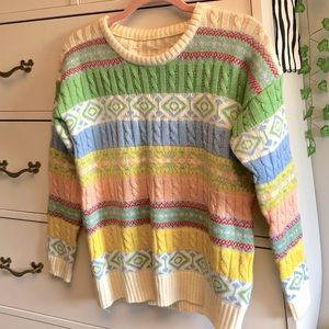 Pastel Kawaii Chunky Knit Patterned Sweater (Size: Asian-OS)